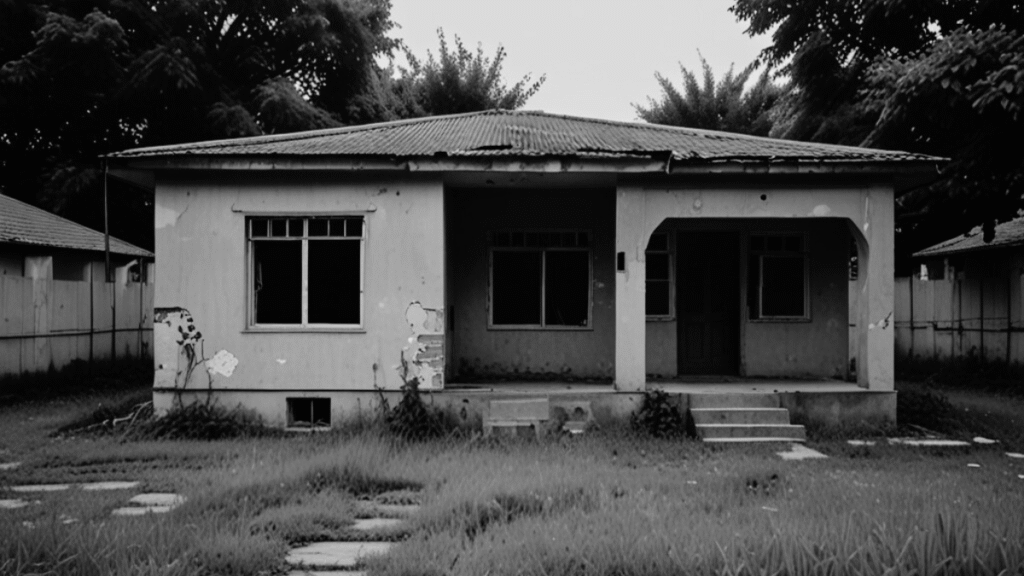 FOTO DE UMA CASA ABANDONADA EM PRETO E BRANCO