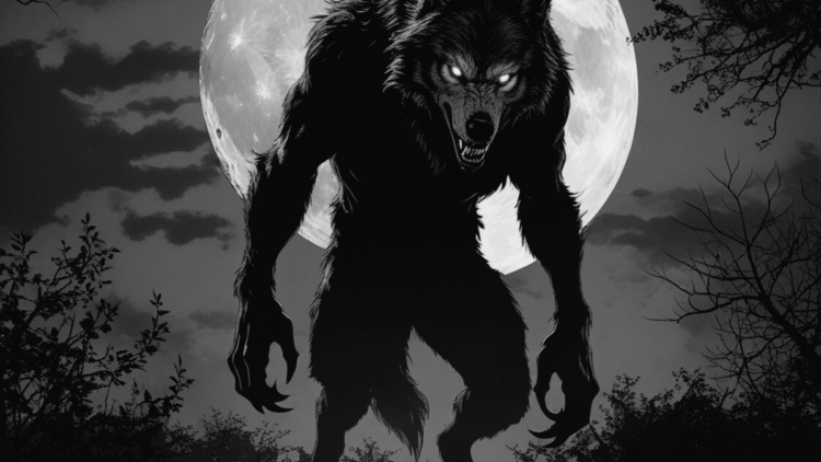 imagem de um monstro com rosto de lobo, que caminha em duas patas